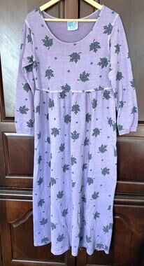 Zip Code -90s Whimsical Cozy Cottagecore Lavender Fall Leaf Cotton Knit Dress -S